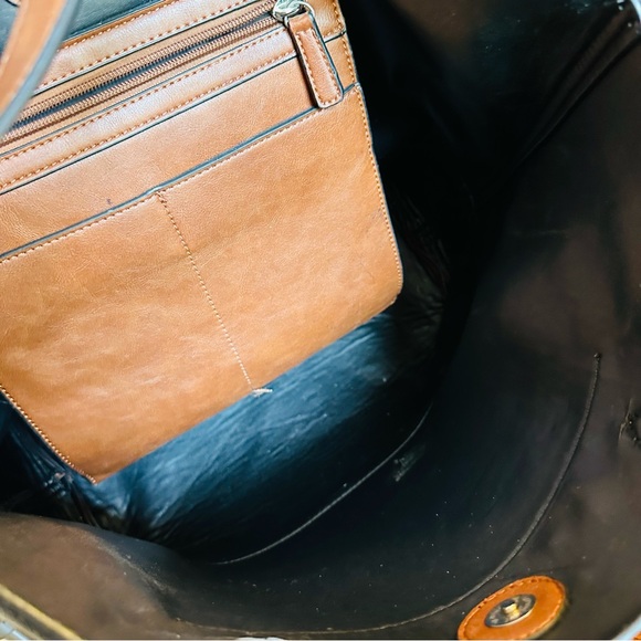 UNBRANDED BLACK & BROWN TOTE BAG WITH TASSELS MAGNETIC CLASP ROOMY WEEKENDER BAG - Picture 6 of 9
